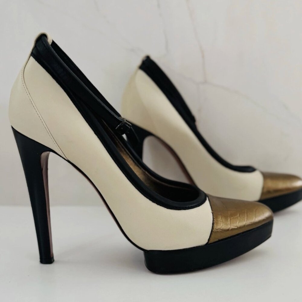 Lanvin Black, Gold, and Cream Heels